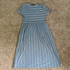 Blue and white striped dress